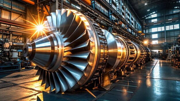 Large Jet Engine in Factory Workshop