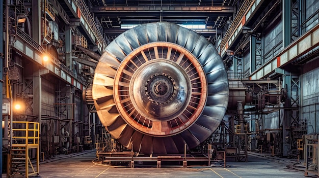 Large Jet Engine in Factory Workshop