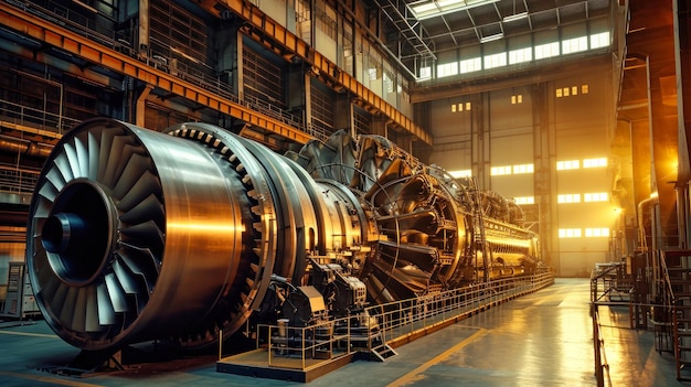 Large Jet Engine Inside Factory Workshop