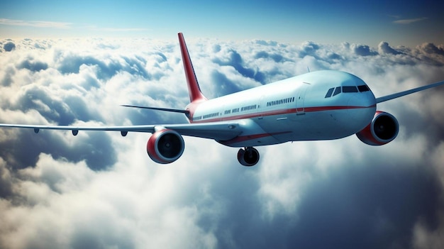 a large jetliner flying through a cloudy sky