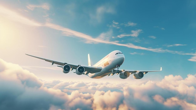 a large jetliner flying through a cloudy sky