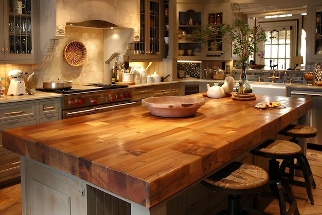 large kitchen with white cabinets and a large island