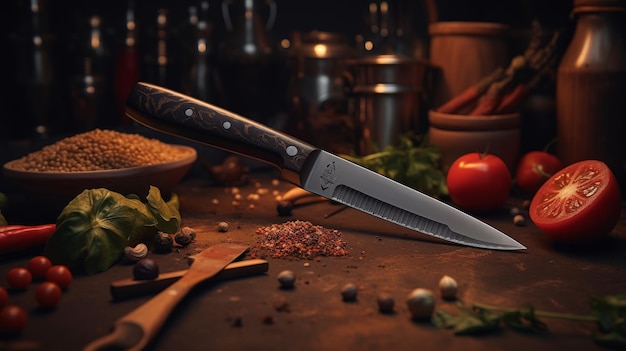 Large Knife on Cutting Board