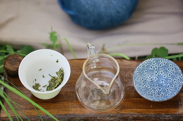 large leaf Chinese tea in a teapot, infusion