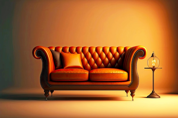 Large leather sofa and brown leather chair against light brown wall