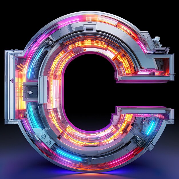 a large letter c is lit up in a circle with the letter c on it