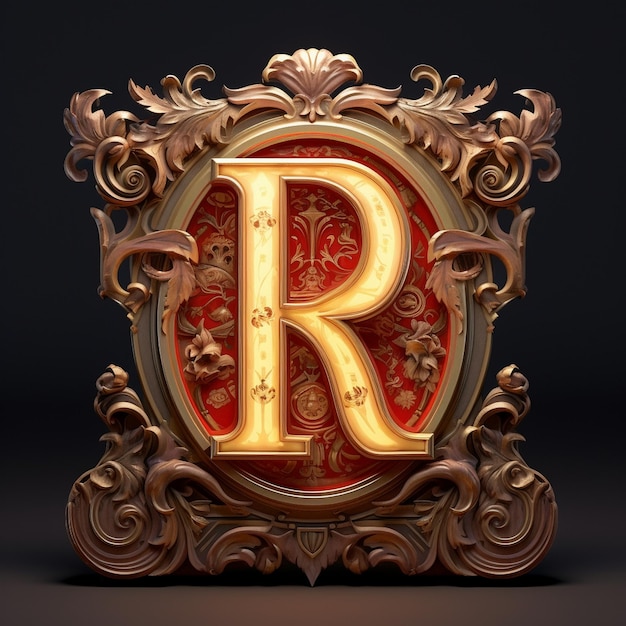 Photo a large letter r is shown in a gold frame.