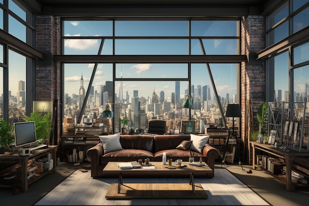 A large living room with a couch coffee table and a potted plant