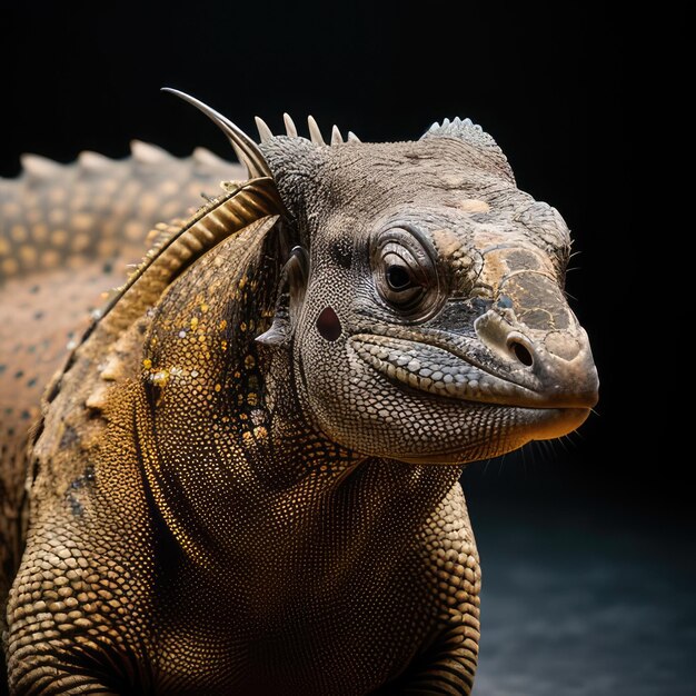 A large lizard with a black background and a black background.