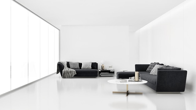 대형 럭셔리 현대 밝은 인테리어 아파트 거실 그림 3D 렌더링 컴퓨터 생성 이미지