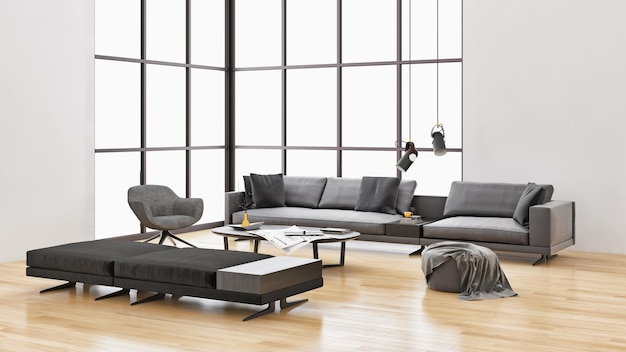 Large luxury modern bright interiors Living room illustration 3D rendering computer digitally generated image