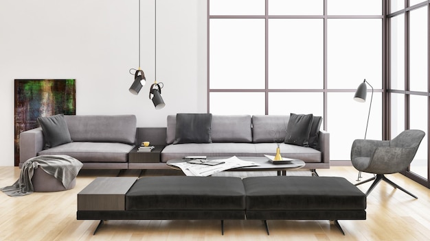 large luxury modern bright interiors living room illustration 3d rendering computer digitally generated image