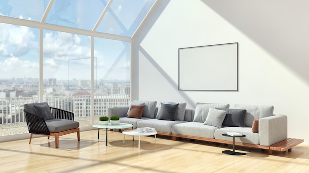 Large luxury modern bright interiors Living room illustration 3D rendering computer digitally generated image