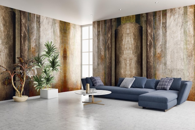 Large luxury modern bright interiors Living room illustration 3D rendering computer digitally generated image