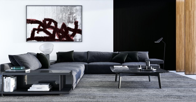 Large luxury modern bright interiors Living room illustration 3D rendering computer digitally generated image