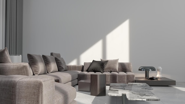 Large luxury modern bright interiors Living room mockup illustration 3D rendering computer digitally generated image