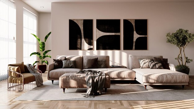 Photo large luxury modern bright interiors living room mockup illustration 3d rendering computer digitally generated image