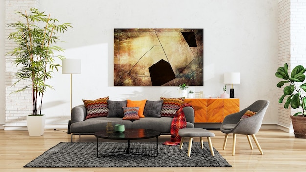 large luxury modern bright interiors living room mockup illustration 3d rendering image