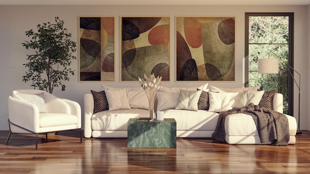 large luxury modern bright interiors living room mockup illustration 3d rendering image