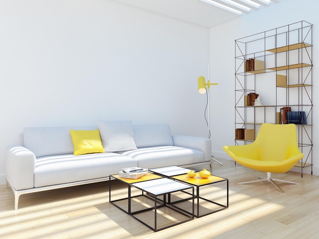 Large luxury modern bright interiors room illustration 3D rendering