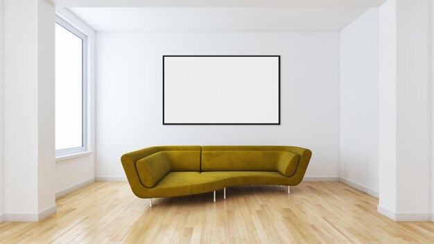 Large luxury modern bright interiors with mock up poster frame illustration 3D rendering
