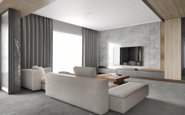 large luxury modern interior of living room.3D illustration