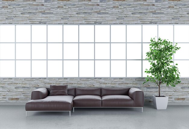 Large luxury modern minimal bright interiors room mockup illustration 3d rendering