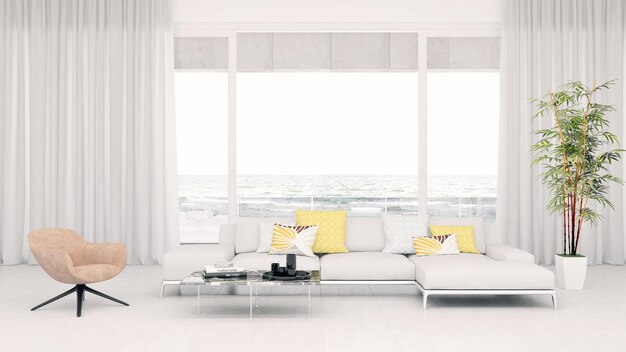 Large luxury modern minimal bright interiors room mockup illustration 3D rendering