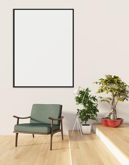 Large luxury modern minimal bright interiors room mockup illustration 3D rendering