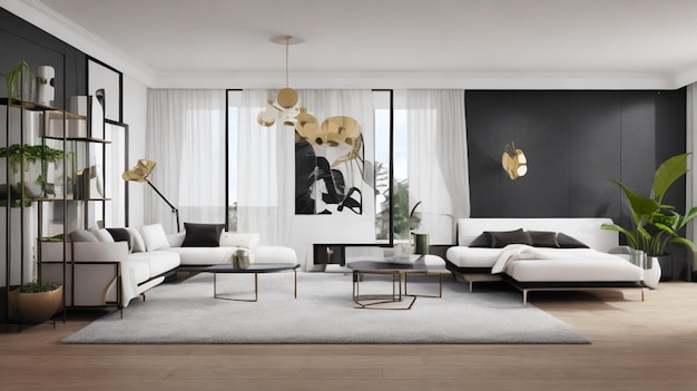 Premium AI Image | Large luxury modern minimal bright interiors room ...