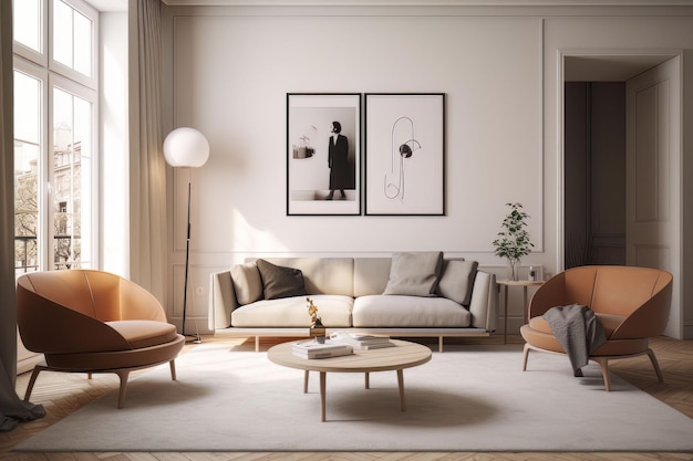 Large luxury modern villa living room mockup interior design Created with Generative AI technology