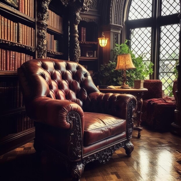 Photo a large and luxury old style private library