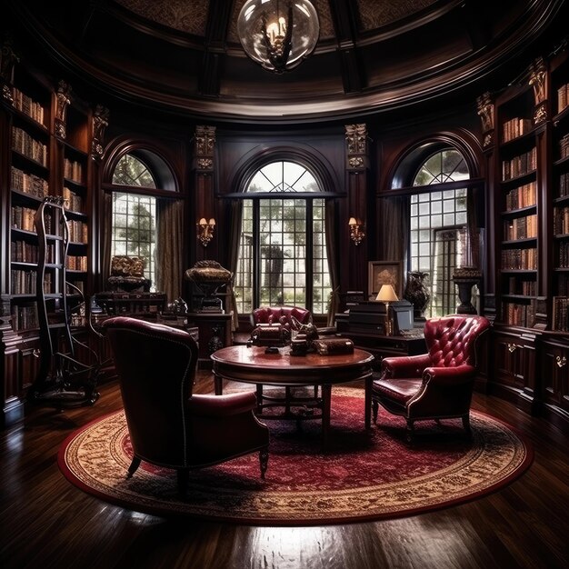 Photo a large and luxury old style private library