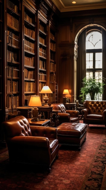 Photo a large and luxury old style private library