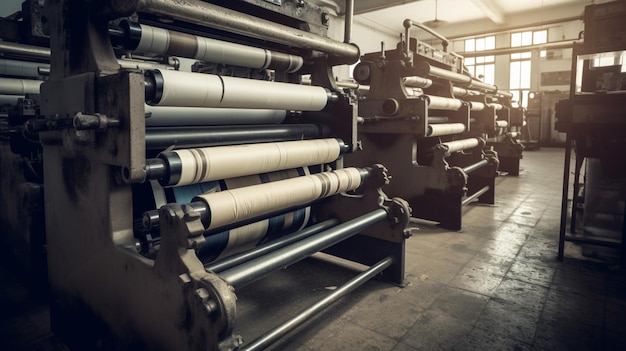 A large machine in a printing factory