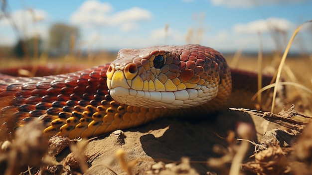 Large male bastard snake Malpolon monspessulanus in a rural environment where it cohabits