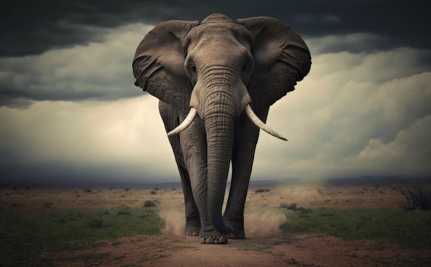 Большой передний слон-самец Генеративный ИИ