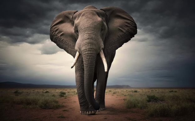커다란 수컷 코끼리 앞 Generative AI