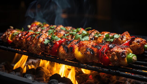 Photo a large meat is cooking on a grill with the words  vegan  on it