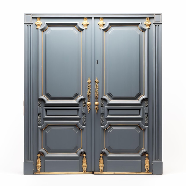 a large metal door with gold details on it