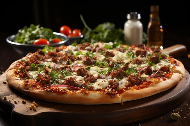 Large mixed pizza with meat ar c