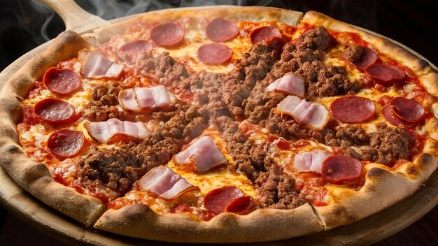 Large mixed pizza with meat