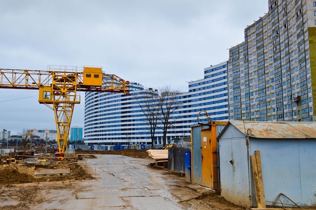 A large modern construction site in the construction of buildings and houses