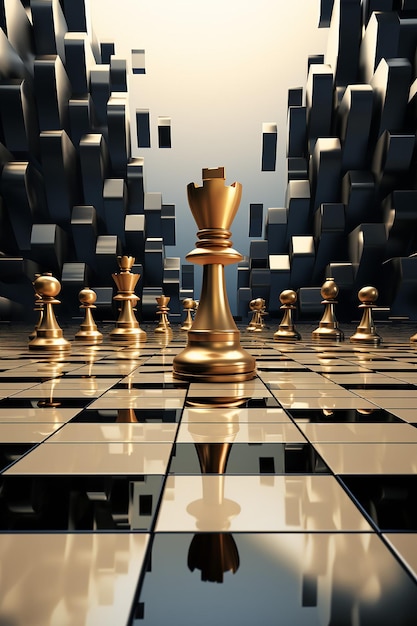 Photo a large modern futuristic looking chess board with a chess piece about to topple over