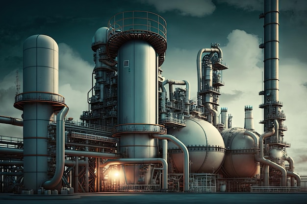 Large modern gasoil industrial plant in oil refinery complex created with generative ai