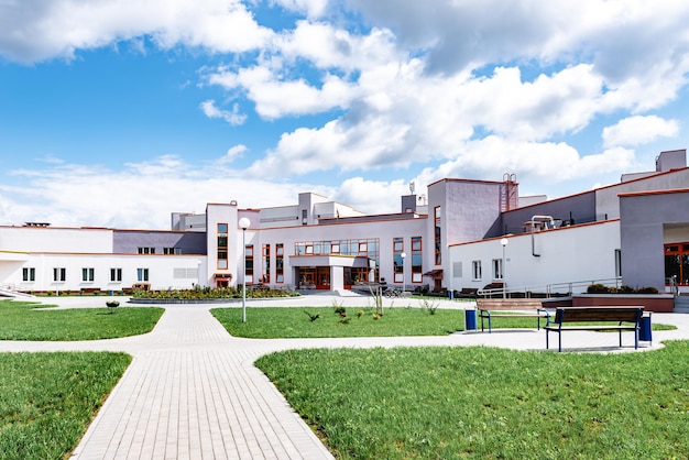 Large modern hospital type building.