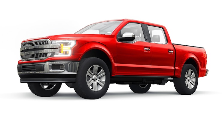 Photo a large modern pickup truck with a double cab glowing headlights on a white uniform background 3d rendering