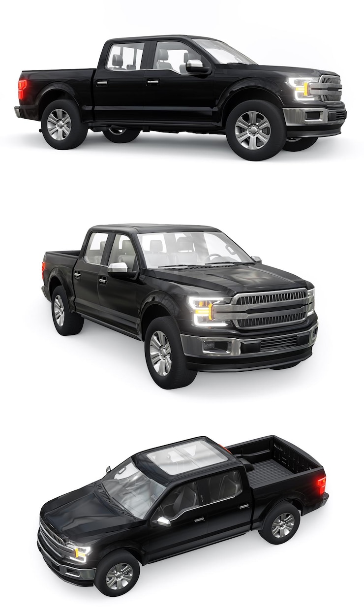 Photo a large modern pickup truck with a double cab glowing headlights on a white uniform background 3d rendering