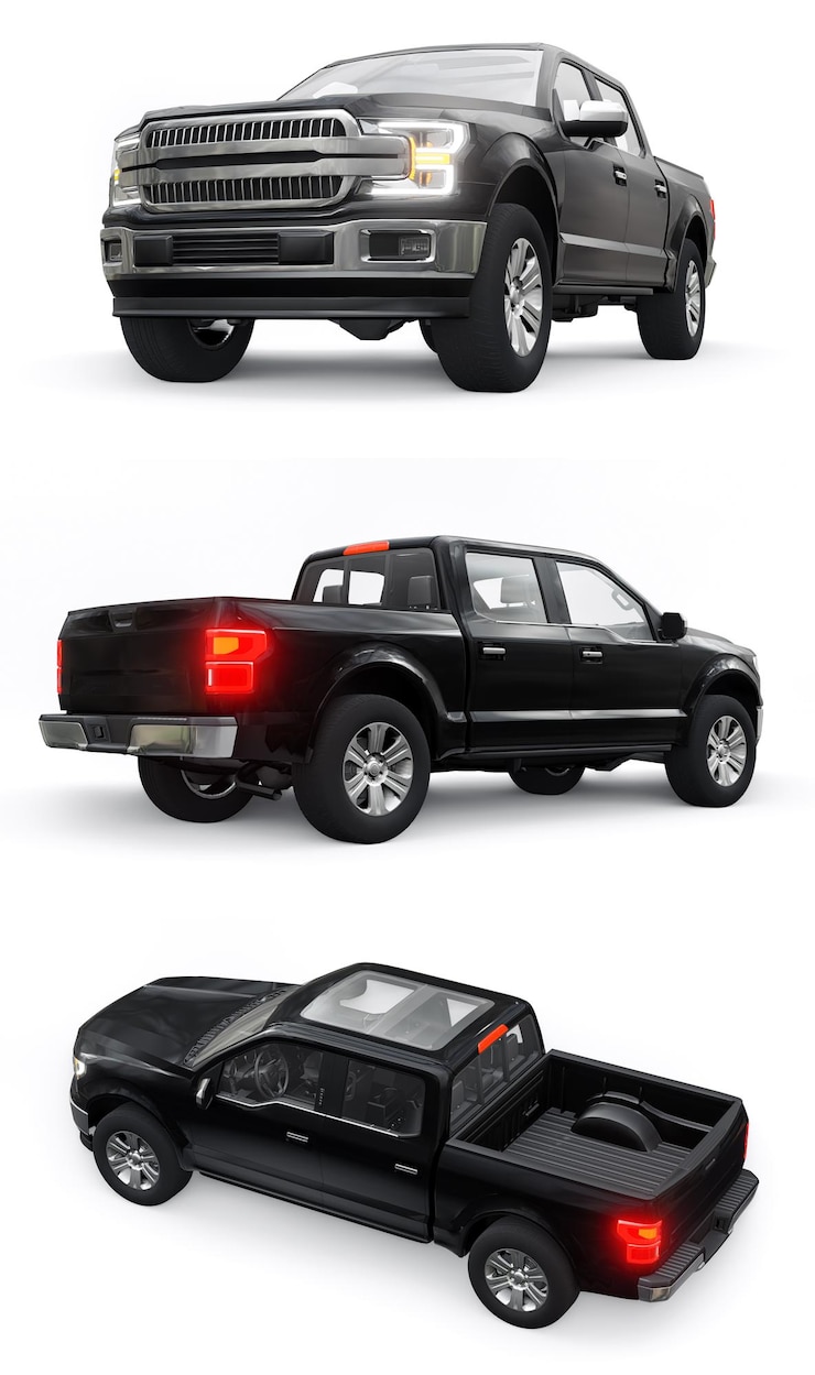Photo a large modern pickup truck with a double cab glowing headlights on a white uniform background 3d rendering