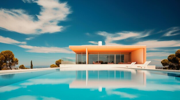 넓고 현대적인 빌라 아름다운 수영장 둘러싸인